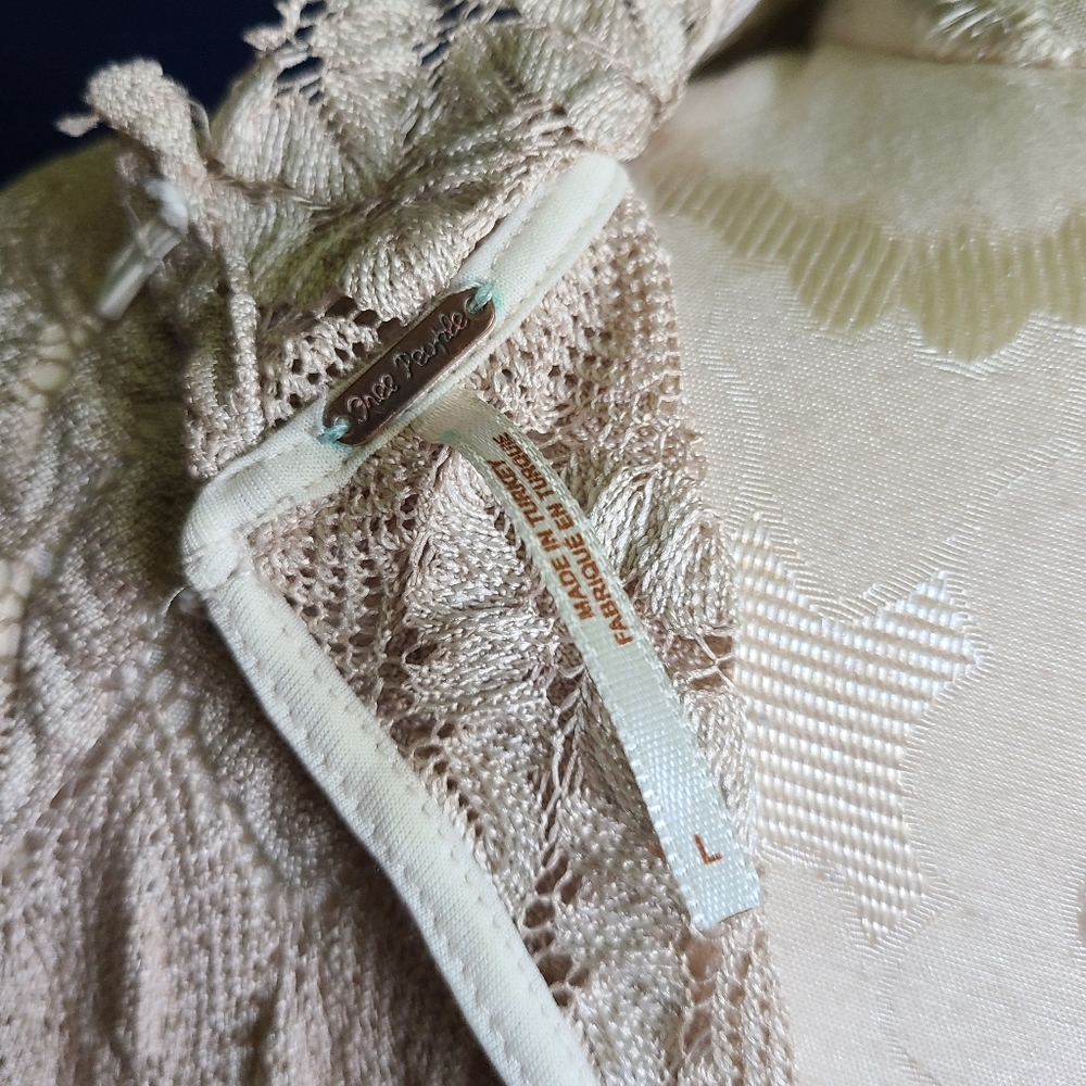 FREE PEOPLE Beige Simone Crochet Lace Shift Mini Dress Large - Picture 9 of 12